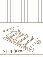 alfabet x för xylofon ordförråd skola lektion tecknad serie färg sidor för barn och vuxen vektor