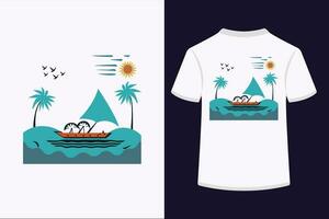 flod båt Sol kombination kokos träd vektor t skjorta design