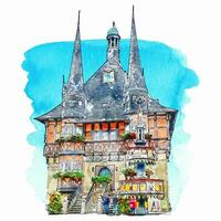 wernigerode Deutschland Aquarell Hand gezeichnet Illustration isoliert auf Weiß Hintergrund vektor