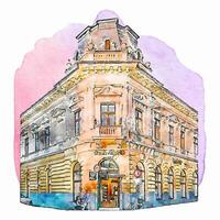 oradea rumänien vattenfärg hand dragen illustration isolerat på vit bakgrund vektor