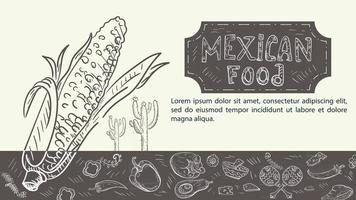 illustration skiss handritad för en design på temat mexikansk mat majs majs tortilla taco maracas vektor