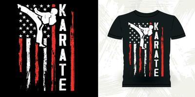 amerikanisch Flagge komisch Karate Ausbildung Jahrgang Karate T-Shirt Design vektor