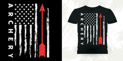 amerikan flagga rolig archer jakt älskare retro årgång bågskytte t-shirt design vektor