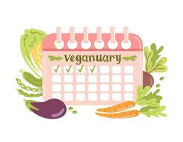 veganär. rosa kalender i tecknad serie stil. planera schema med markant dagar, tracker Bra vanor. färsk säsong- grönsaker. vektor illustration i en platt stil. för reklam, hemsida, affisch