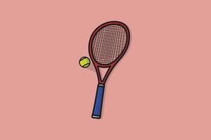tennis boll med racket vektor illustration. sport objekt ikon design begrepp. racket slå en grön boll vektor design.