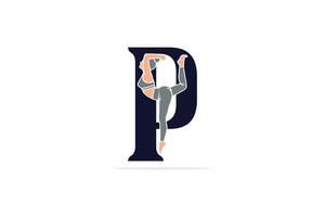 sporter yoga kvinnor i brev p vektor design. alfabet brev ikon begrepp. sporter ung kvinnor håller på med yoga övningar med brev p logotyp design.