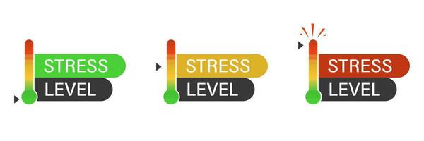 bestimmen das Niveau von Stress im ein Person. einstellen von modern Symbole mit anders Ebenen von Stress zum prüfen, Werbung oder App vektor