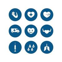 sjukhus ikonuppsättning för hälso logotyp vård, medicin, medicin, meditation och sjukhus design ikon vektor