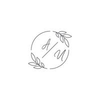 initialer au monogram bröllop logotyp med enkel blad översikt och cirkel stil vektor