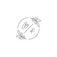 Initialen bk Monogramm Hochzeit Logo mit einfach Blatt Gliederung und Kreis Stil vektor