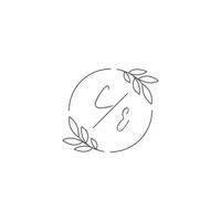 Initialen ce Monogramm Hochzeit Logo mit einfach Blatt Gliederung und Kreis Stil vektor