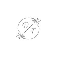 Initialen dt Monogramm Hochzeit Logo mit einfach Blatt Gliederung und Kreis Stil vektor