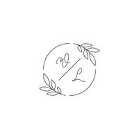 Initialen wl Monogramm Hochzeit Logo mit einfach Blatt Gliederung und Kreis Stil vektor