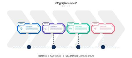 Geschäft Prozess Infografik Vorlage. dünn Linie Design mit Zahlen 4 Optionen oder Schritte. Vektor Illustration Grafik Design