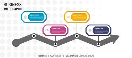 Konzept von Geschäft Modell- mit 4 aufeinanderfolgend Schritte. vier bunt Grafik Elemente. Zeitleiste Design zum Broschüre, Präsentation. Infografik Design Layout vektor