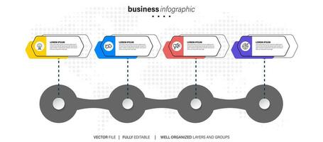 Linie Schritt Infografik. 4 Optionen Arbeitsablauf Diagramm, Kreis Zeitleiste Nummer Infografik, Prozess Schritte Diagramm. linear Vektor Infografiken. Prozess bestellen Infografik Pfeil und Schritte Punkt Illustration