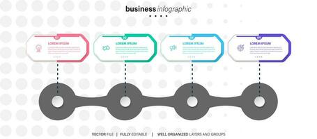 Linie Schritt Infografik. 4 Optionen Arbeitsablauf Diagramm, Kreis Zeitleiste Nummer Infografik, Prozess Schritte Diagramm. linear Vektor Infografiken. Prozess bestellen Infografik Pfeil und Schritte Punkt Illustration