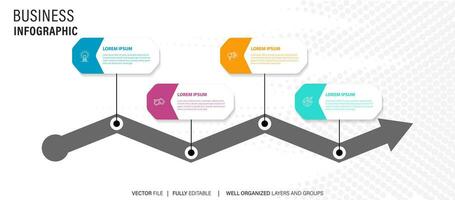 Linie Schritt Infografik. 4 Optionen Arbeitsablauf Diagramm, Kreis Zeitleiste Nummer Infografik, Prozess Schritte Diagramm. linear Vektor Infografiken. Prozess bestellen Infografik Pfeil und Schritte Punkt Illustration