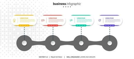 abstrakt Elemente von Graph Infografik Vorlage mit Etikett, integriert Kreise. Geschäft Konzept mit 4 Optionen. zum Inhalt, Diagramm, Flussdiagramm, Schritte, Teile, Zeitleiste Infografiken, Arbeitsablauf Layout vektor