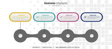 modern 3d Infografik Vorlage mit 4 Schritte. Geschäft Kreis Vorlage mit Optionen zum Broschüre, Diagramm, Arbeitsablauf, Zeitleiste, Netz Design. Vektor eps 10