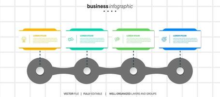 Business-Infografik-Designvorlage mit 4 Optionen, Schritten oder Prozessen. kann für Workflow-Layout, Diagramm, Jahresbericht, Webdesign verwendet werden vektor