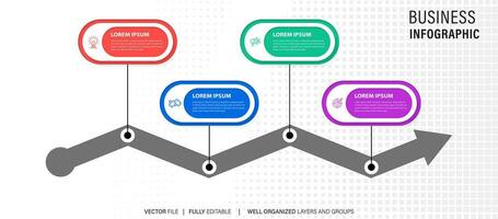 Business-Infografik-Designvorlage mit 4 Optionen, Schritten oder Prozessen. kann für Workflow-Layout, Diagramm, Jahresbericht, Webdesign verwendet werden vektor