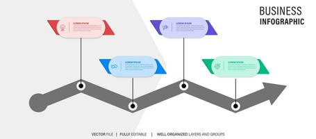 Business-Infografik-Designvorlage mit 4 Optionen, Schritten oder Prozessen. kann für Workflow-Layout, Diagramm, Jahresbericht, Webdesign verwendet werden vektor