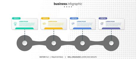 Infografik Vorlage 4 Schritt Geschäft Planung zu Erfolg multi farbig Rechtecke mit Symbol. Vorlage Hintergrund Design zum Marketing, Finanzen, Produkt. vektor