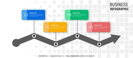 Infografik Vorlage 4 Schritt Geschäft Planung zu Erfolg multi farbig Rechtecke mit Symbol. Vorlage Hintergrund Design zum Marketing, Finanzen, Produkt. vektor