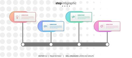 Timeline-Infografik-Designelement und Zahlenoptionen. Geschäftskonzept mit 4 Schritten. kann für Workflow-Layout, Diagramm, Jahresbericht, Webdesign verwendet werden. Vektorgeschäftsvorlage für die Präsentation. vektor