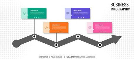 Infografik Vorlage 4 Schritt Geschäft Planung zu Erfolg multi farbig Rechtecke mit Symbol. Vorlage Hintergrund Design zum Marketing, Finanzen, Produkt. vektor