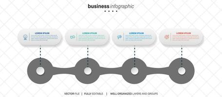 Diagram tidslinje infographic mall eller element med 4 projekt, bearbeta, steg, alternativ, färgrik bar, pil, minimal, modern stil för försäljning glida, planerare, arbetsflöde, färdplan, webb vektor