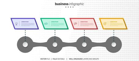 Diagramm Zeitleiste Infografik Vorlage oder Element mit 4 Projekt, Verfahren, Schritt, Möglichkeit, bunt Bar, Pfeil, minimal, modern Stil zum Verkauf gleiten, Planer, Arbeitsablauf, Fahrplan, Netz vektor