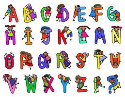 süßes Doodle Kinderalphabet vektor