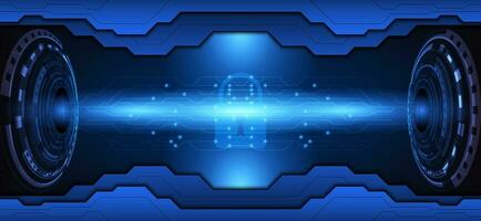 abstrakt Technologie Zwillinge Kreis Kommunikation Vorhängeschloss Hi-Tech futuristisch Cyber Sicherheit Schlüssel dunkel Blau Hintergrund Vektor Illustration