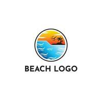 Strand Logo Design im ein Vektor Datei mit Meer Welle, Kokosnuss Blatt, Boot und Sonne Design