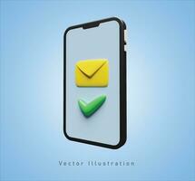 prüfen Botschaft auf Smartphone Bildschirm im 3d Vektor Illustration