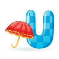 Kinder Banner mit Englisch Alphabet Brief u und Karikatur Bild von hell geöffnet dekoriert Regenschirm. vektor