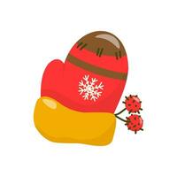 Lager Vektor Clip Art Winter rot Fäustlinge mit Schneeflocke Ornament. im ein handgemalt Stil, auf ein Weiß Hintergrund.