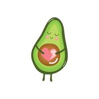 Vektor Single Clip Art süß Avocado. mit geschlossen Augen und Herz im Hand. im Karikatur Stil.