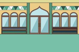 in der Moschee mit einem Bücherregal im Hintergrund. Vektor. Kinderbuch. vektor