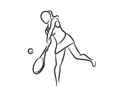 Hand gezeichnet Tennis Spieler Linie Illustration vektor