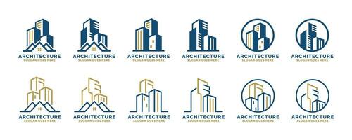 echt Anwesen, die Architektur, Konstruktion Logo einstellen Design Vektor Illustration
