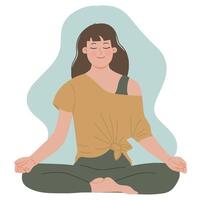 porträtt av ung kvinna meditation till läkning negativ känsla yoga övning värld mental hälsa vektor illustration