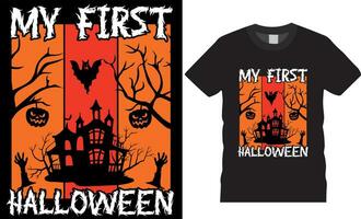 min först halloween t-shirt design vektor mall.min först halloween