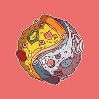 yin yang skiva pizza symbol design begrepp. mat, rolig, inspiration design begrepp. vektor