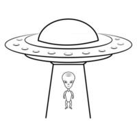 UFO-Symbol. Umriss fliegendes Raumschiff mit Alien. umriss ufo. fliegende Untertasse. Außerirdisches Raumschiff, isoliert auf weißem Hintergrund
