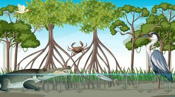 Tiere leben tagsüber im Mangrovenwald vektor