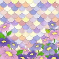 pastell sjöjungfru skala mönster med många blommor vektor