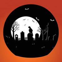 Silhouette von ein Frau im ein Friedhof beim Nacht vektor